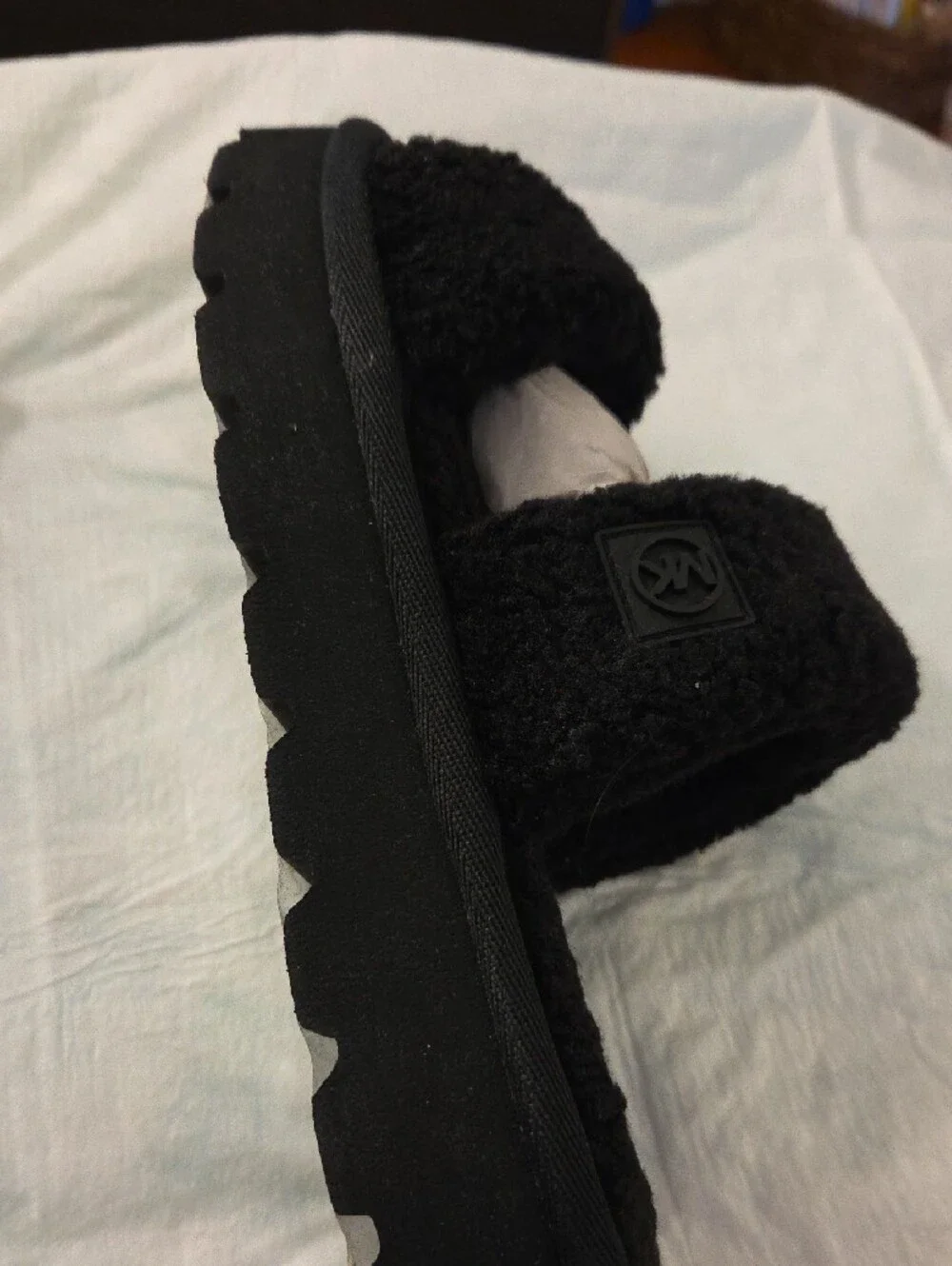 Michael Kors Black Fuzzy Slide Sandals
